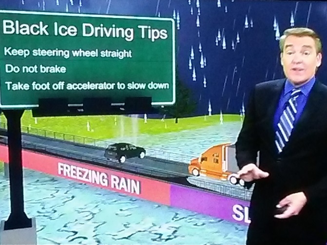 A Corpus Christi weatherman gives winter driving tips on the air.