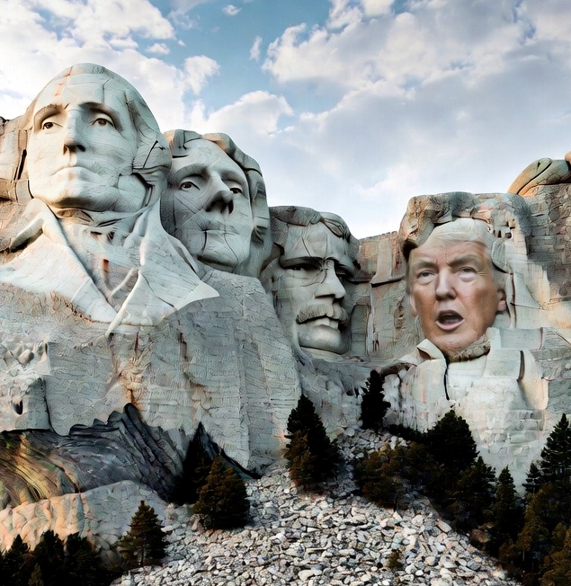 President Trump's face replaces Lincoln's face on Mount Rushmore.