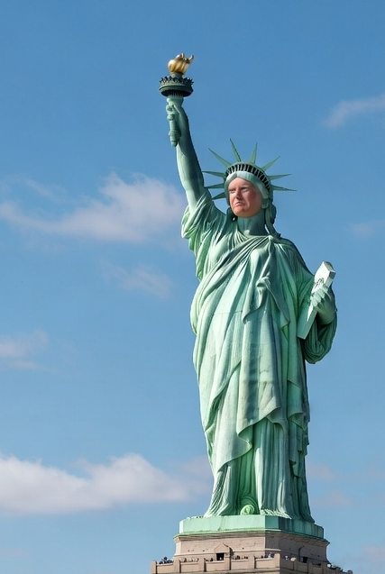 President Trump's face on the Stature of Liberty.