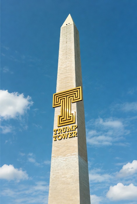 Trump Tower logo adorns the newly renamed TRUMP-Washington Monument.